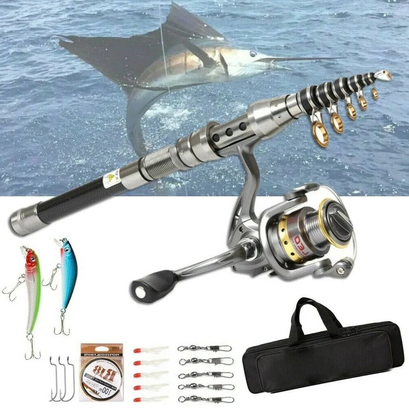 Telescopic Carbon Fiber Fishing Rod and Reel Combo Saltwater Freshwater