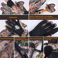 Heated Vest and Glove Set with Eight Carbon Fiber Zones and Flip Fingertips for Hunting