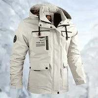 Men's Outdoor Jacket with Removable Hood and Breathable Membrane, Zippered Pockets