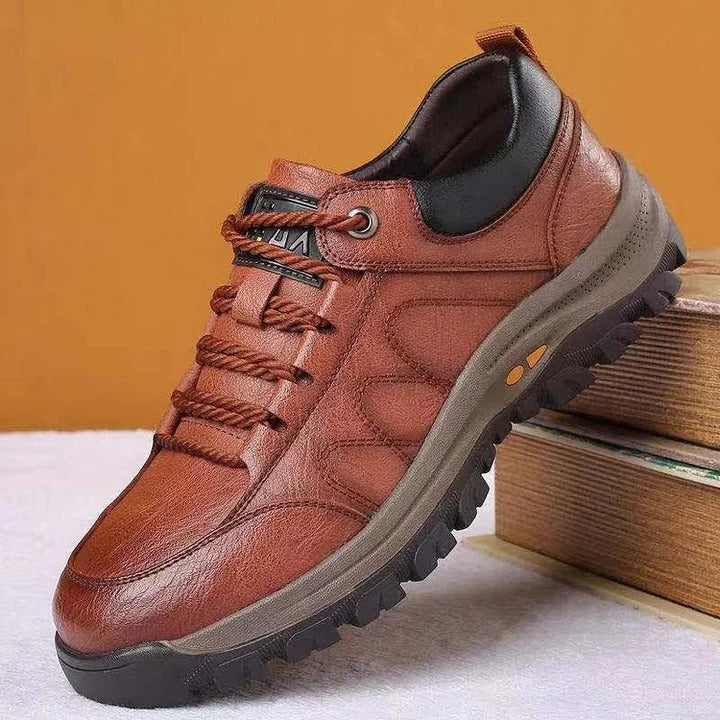 Men's Lace-Up Work Shoes with Built-In Arch Support and Slip-Resistant Sole