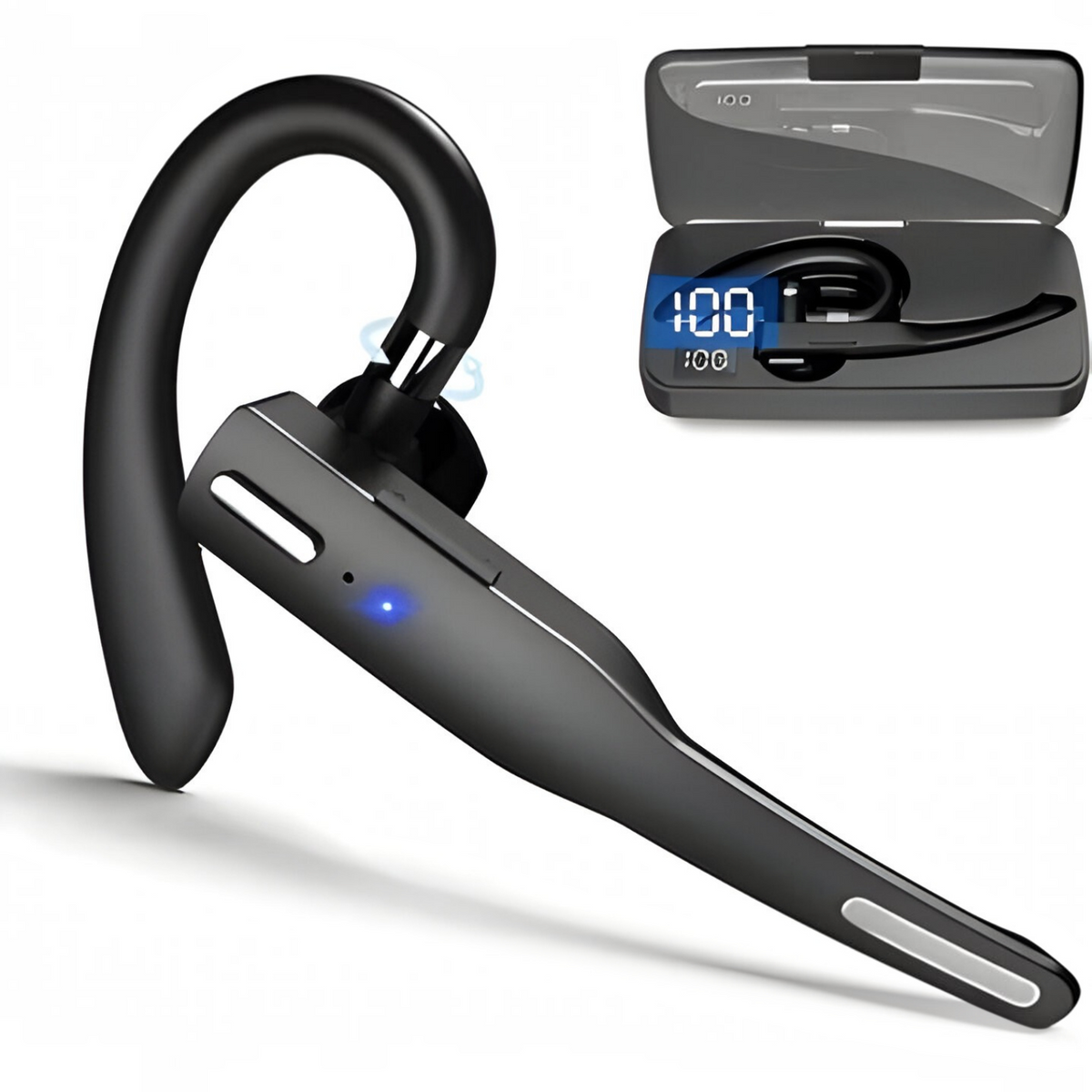 Wireless Earpiece Headset with Dual Microphones and Charging Case for Calls and Driving