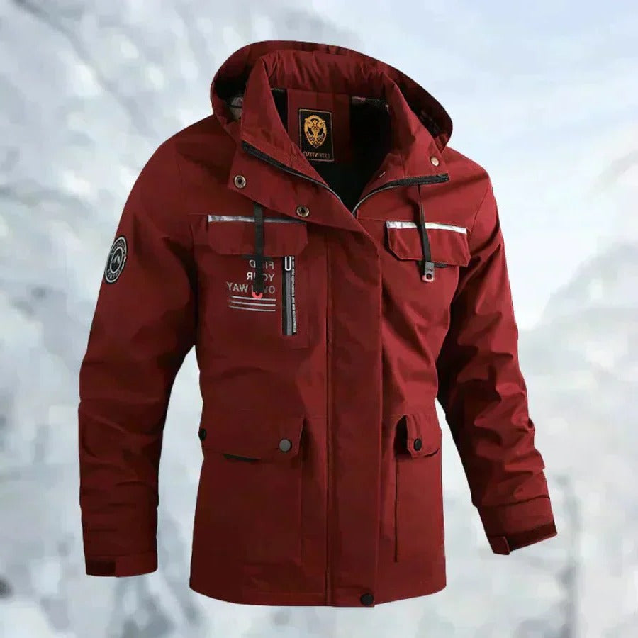 Men's Outdoor Jacket with Removable Hood and Breathable Membrane, Zippered Pockets