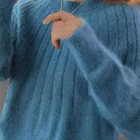Women's Pullover Sweater with Natural Fiber Blend and Wrist Length Sleeves