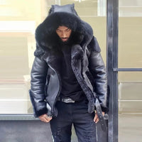 Men's Motorcycle Jacket with Wind Blocking PU Material and Water Resistant Outer Layer