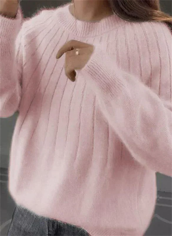 Women's Pullover Sweater with Natural Fiber Blend and Wrist Length Sleeves