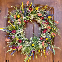 Spring Wildflower Door Wreath with Grapevine Base and Eucalyptus Greenery