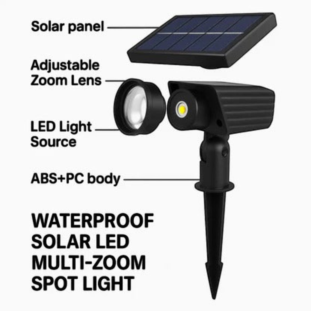 Solar LED Multi-Zoom Spot Light