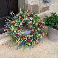 Spring Wildflower Door Wreath with Grapevine Base and Eucalyptus Greenery