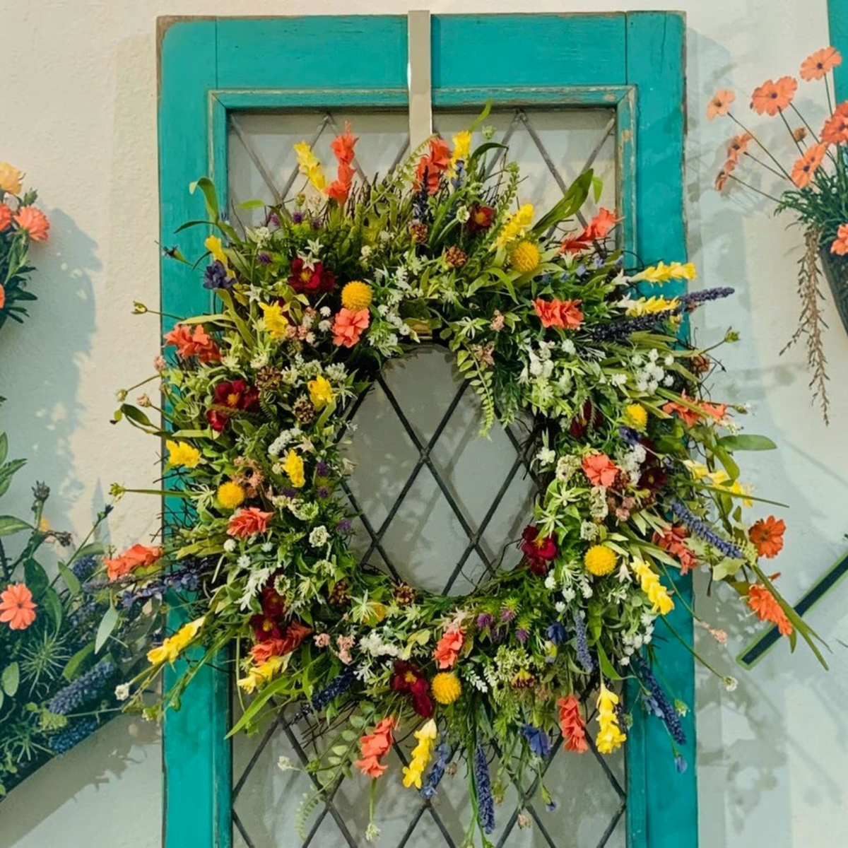 Spring Wildflower Door Wreath with Grapevine Base and Eucalyptus Greenery