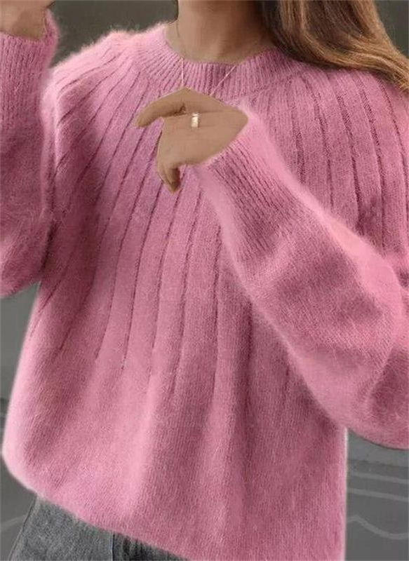 Women's Pullover Sweater with Natural Fiber Blend and Wrist Length Sleeves