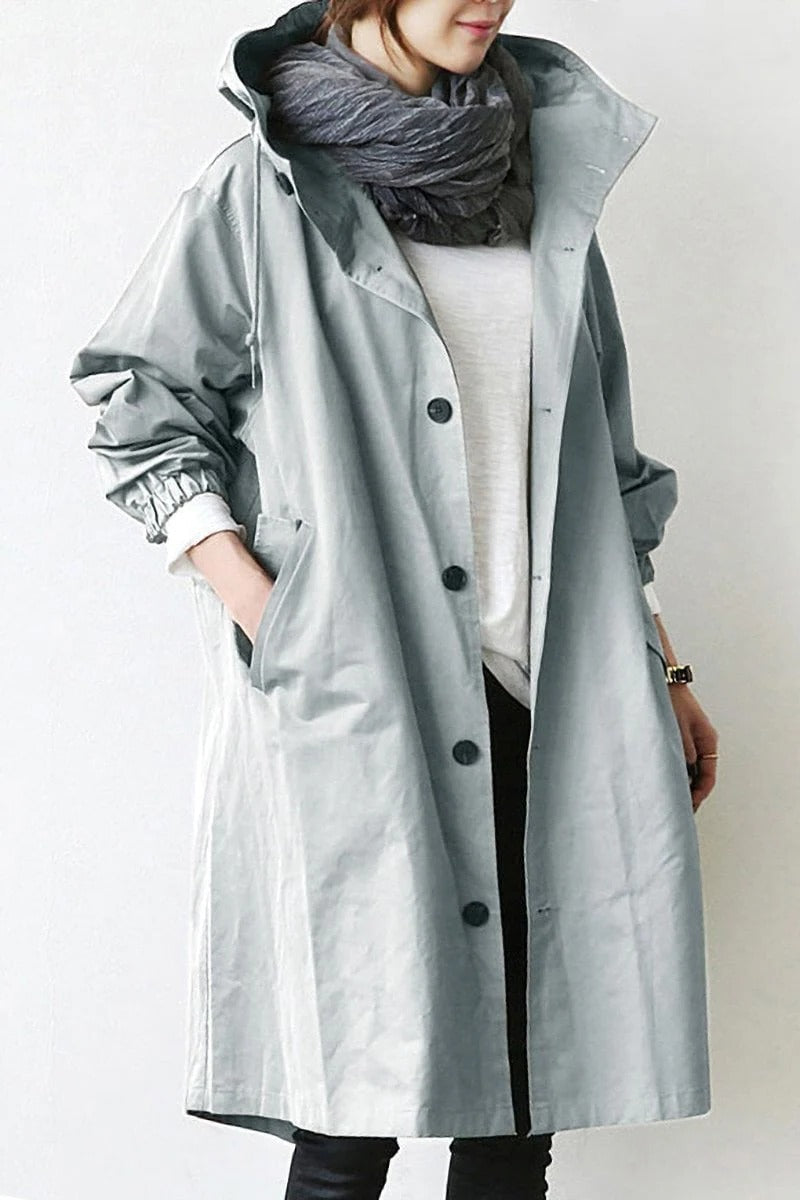 Trench Coat with Waterproof Finish and Hooded Design