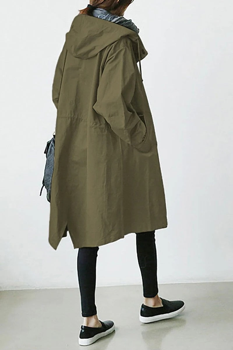 Trench Coat with Waterproof Finish and Hooded Design