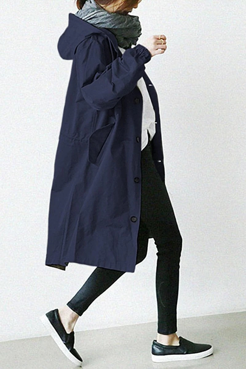 Trench Coat with Waterproof Finish and Hooded Design