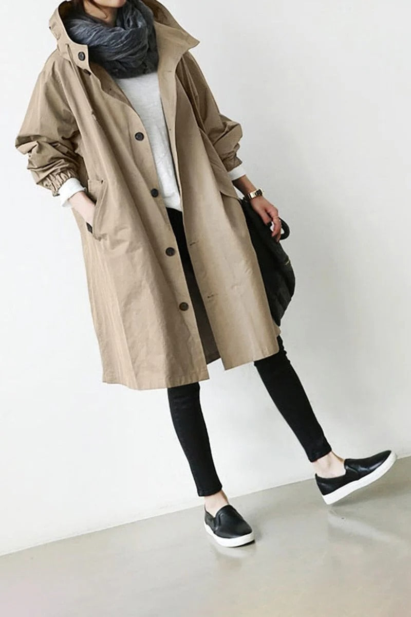 Trench Coat with Waterproof Finish and Hooded Design