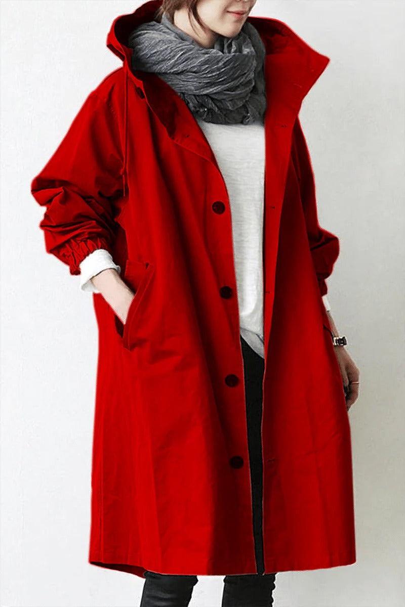 Trench Coat with Waterproof Finish and Hooded Design