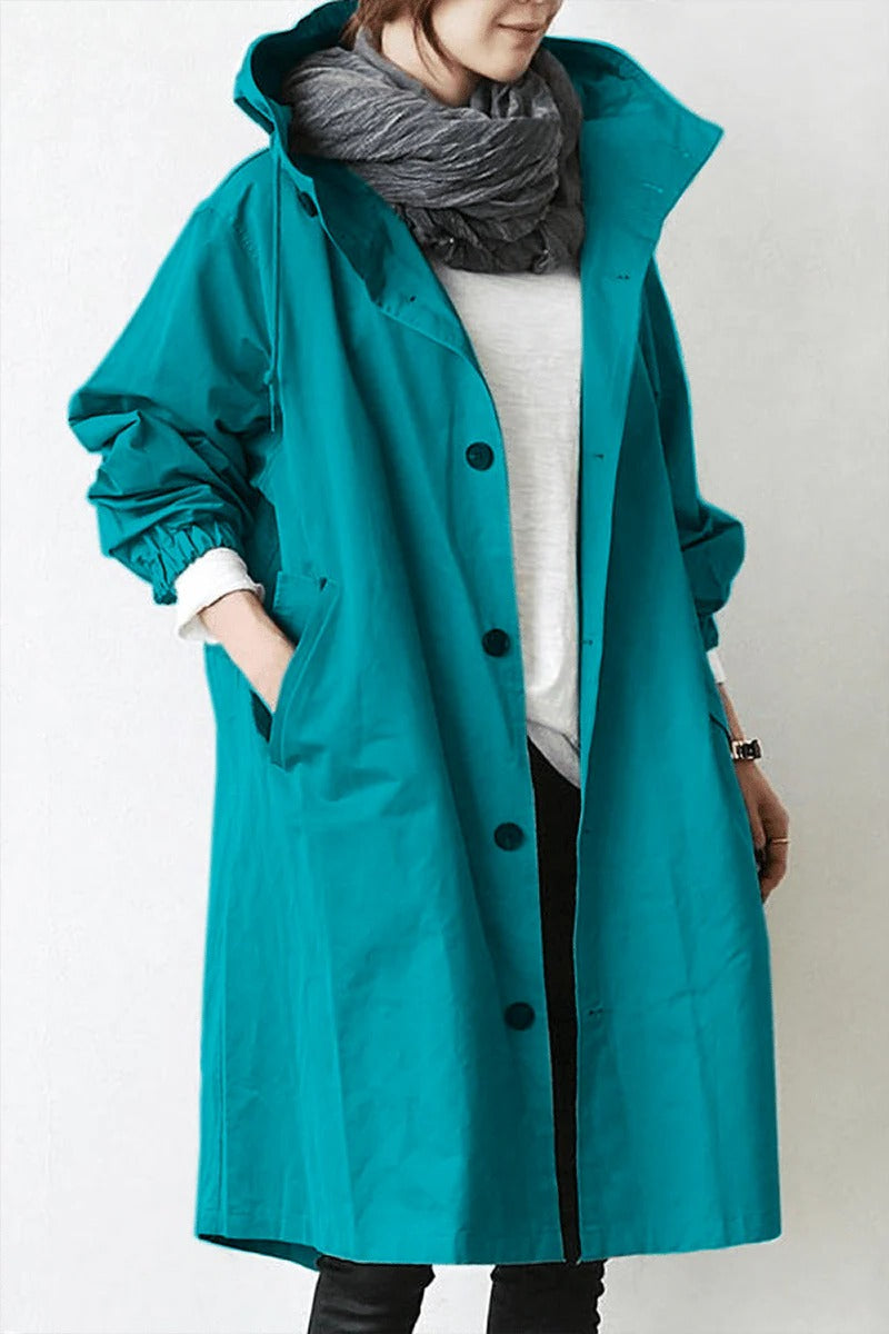Trench Coat with Waterproof Finish and Hooded Design