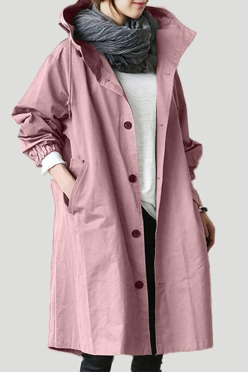 Trench Coat with Waterproof Finish and Hooded Design