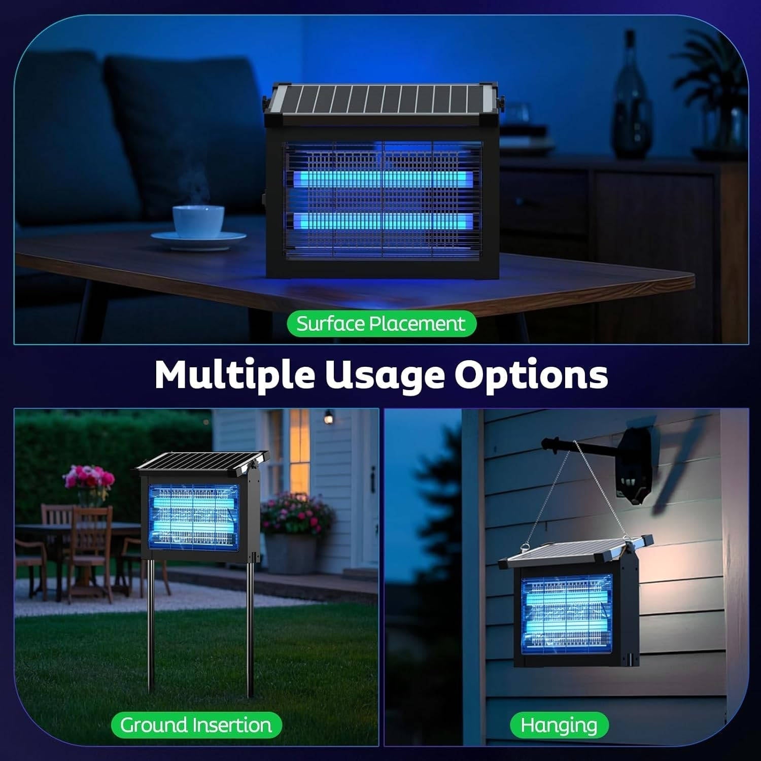 Solar Bug Zapper Outdoor, Wireless Portable Camping Mosquito Zapper for 3500 Sq.ft, Fly Traps for Backyard, Patio, Garden, RV