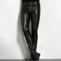 Black Faux Leather Pants with Spandex Blend and Low Rise, Slim Ankle Length