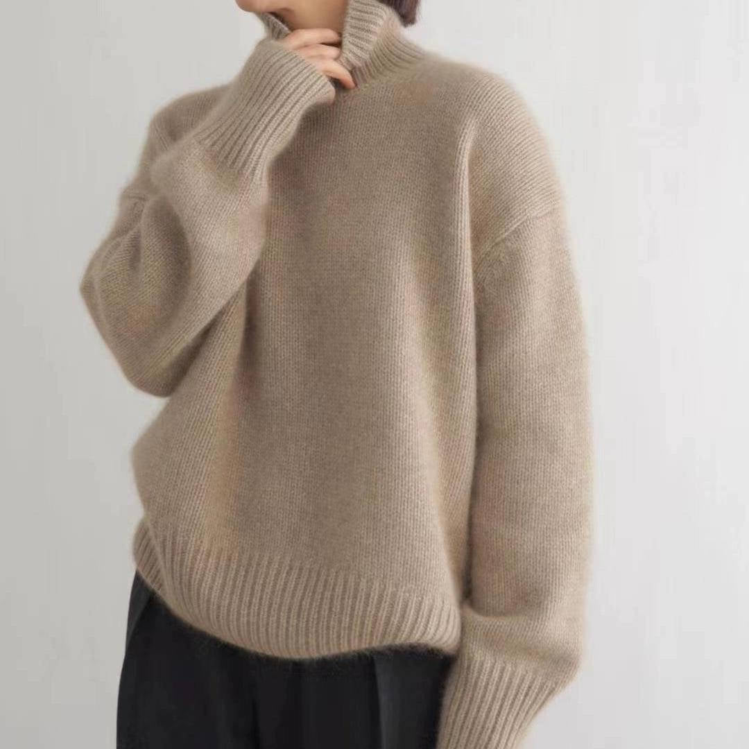 Turtleneck Sweater with Stretch Knit and Full Length Sleeves, Loose Fit