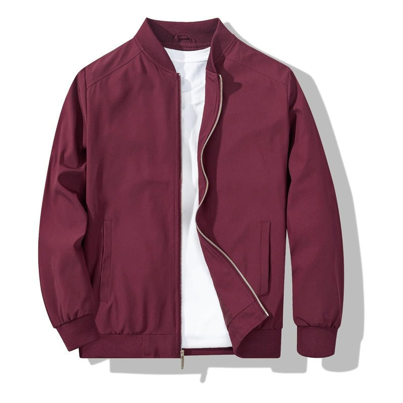 Matte Bomber Jacket with Metal Zipper and Rib Knit Trim for Men