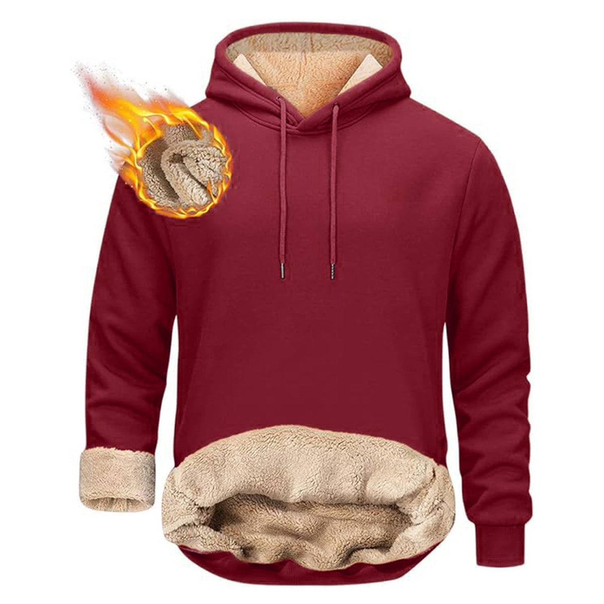 Sherpa Fleece Hoodie for Men with Hidden Zipper Pocket and Raglan Sleeves