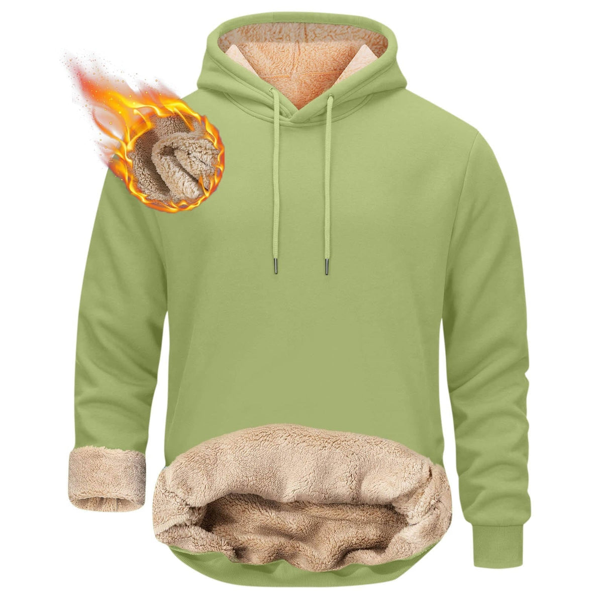 Sherpa Fleece Hoodie for Men with Hidden Zipper Pocket and Raglan Sleeves