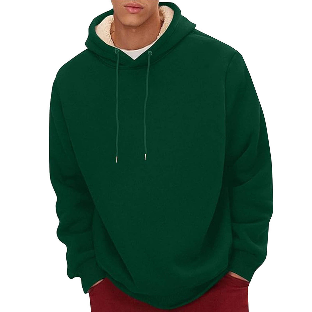 Sherpa Fleece Hoodie for Men with Hidden Zipper Pocket and Raglan Sleeves