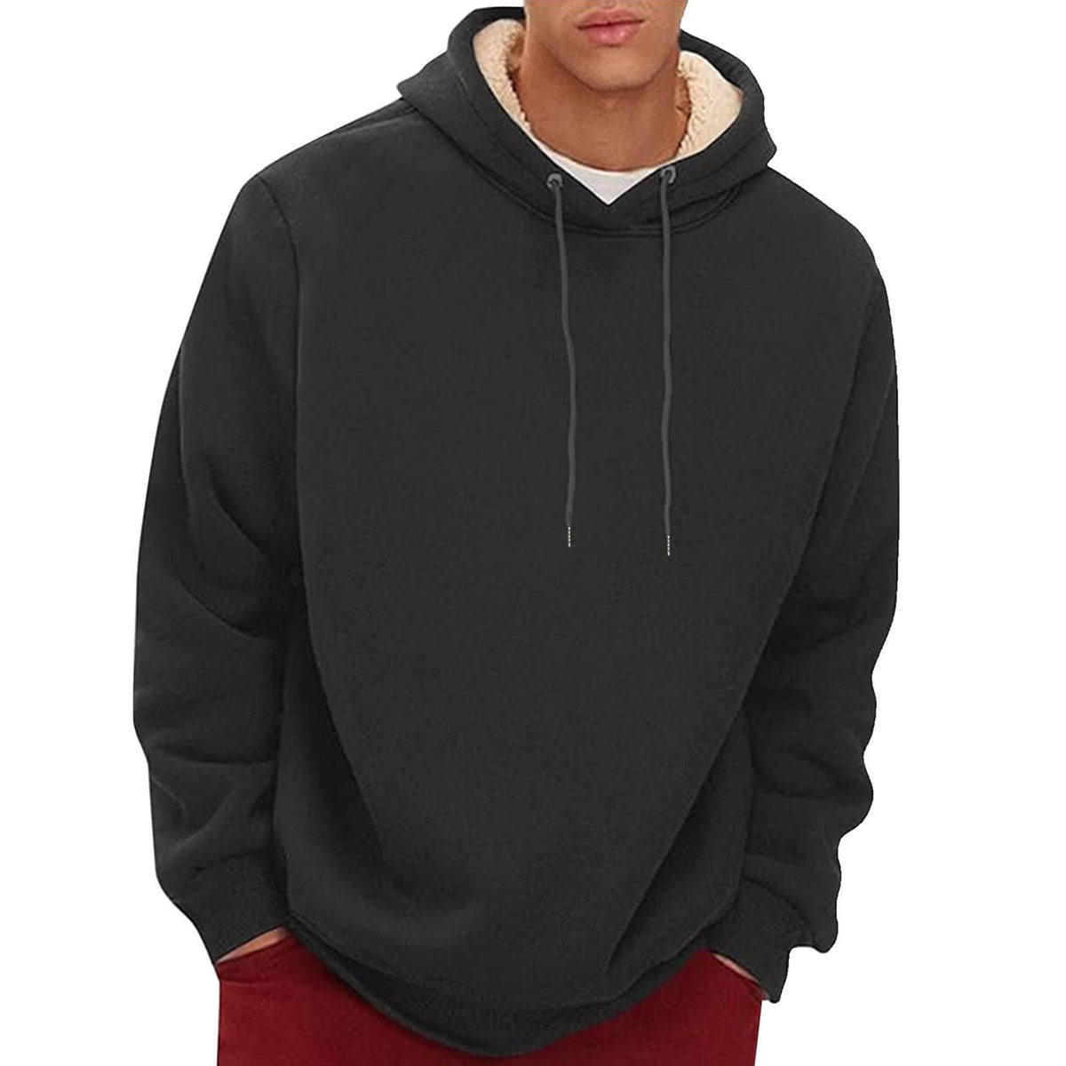 Sherpa Fleece Hoodie for Men with Hidden Zipper Pocket and Raglan Sleeves