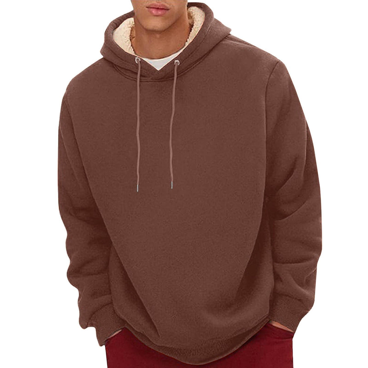 Sherpa Fleece Hoodie for Men with Hidden Zipper Pocket and Raglan Sleeves