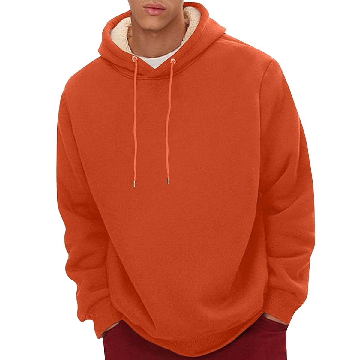 Sherpa Fleece Hoodie for Men with Hidden Zipper Pocket and Raglan Sleeves