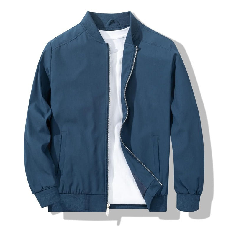 Matte Bomber Jacket with Metal Zipper and Rib Knit Trim for Men