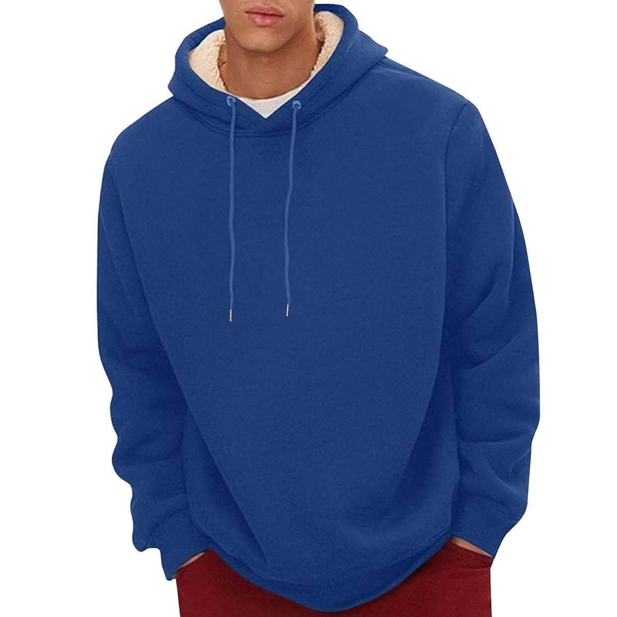 Sherpa Fleece Hoodie for Men with Hidden Zipper Pocket and Raglan Sleeves