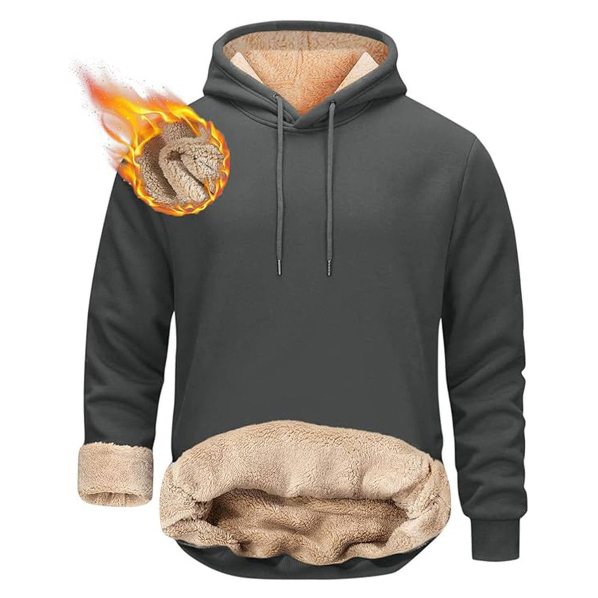 Sherpa Fleece Hoodie for Men with Hidden Zipper Pocket and Raglan Sleeves