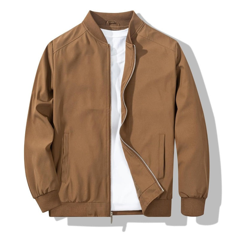 Matte Bomber Jacket with Metal Zipper and Rib Knit Trim for Men