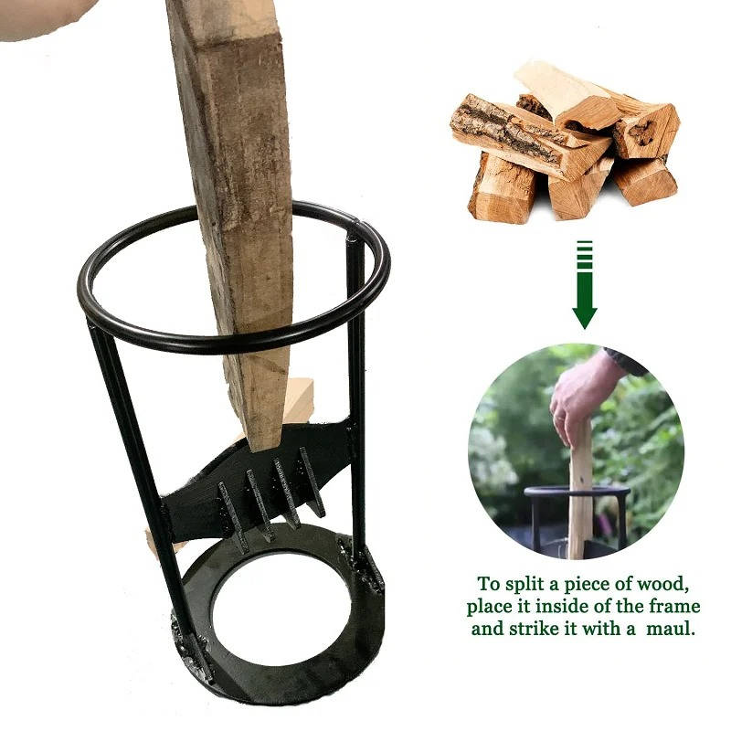 Manual Cast Iron Firewood Splitter, Stationary Wedge with Round Handle