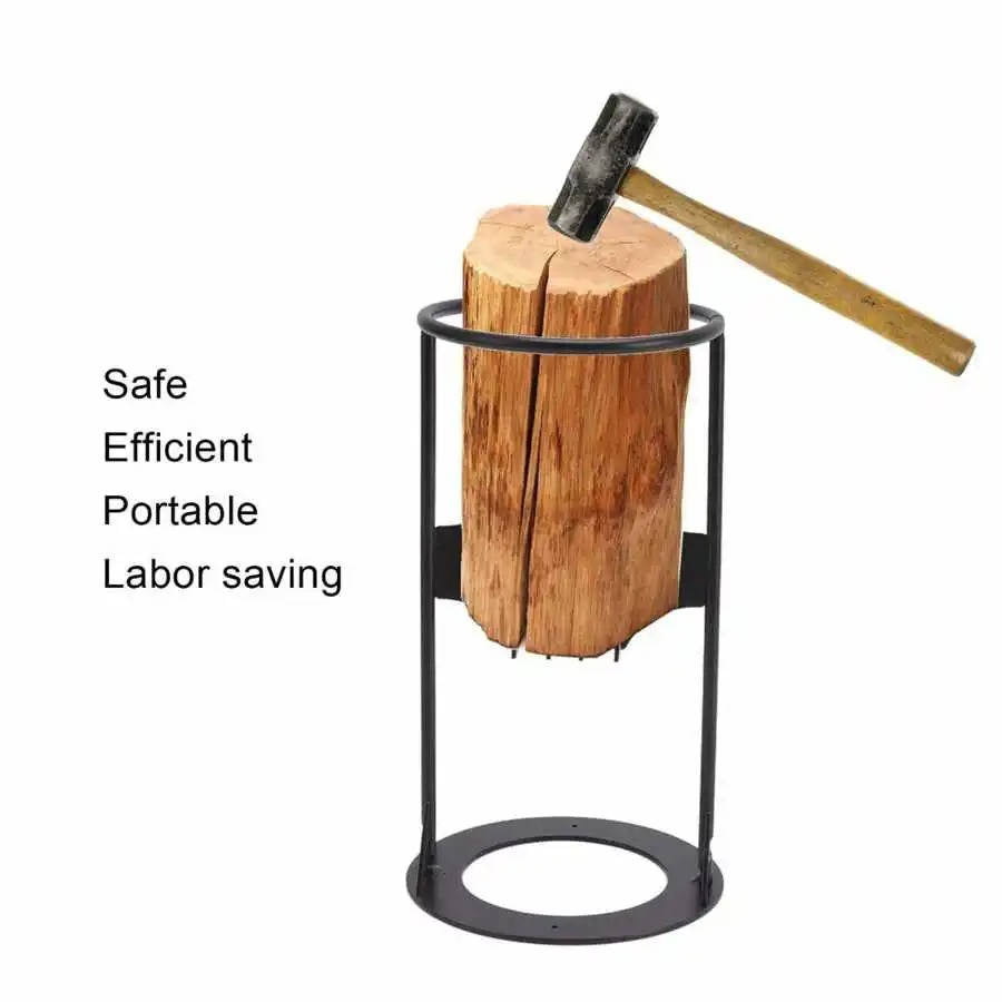 Manual Cast Iron Firewood Splitter, Stationary Wedge with Round Handle