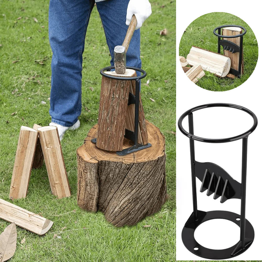 Manual Cast Iron Firewood Splitter, Stationary Wedge with Round Handle