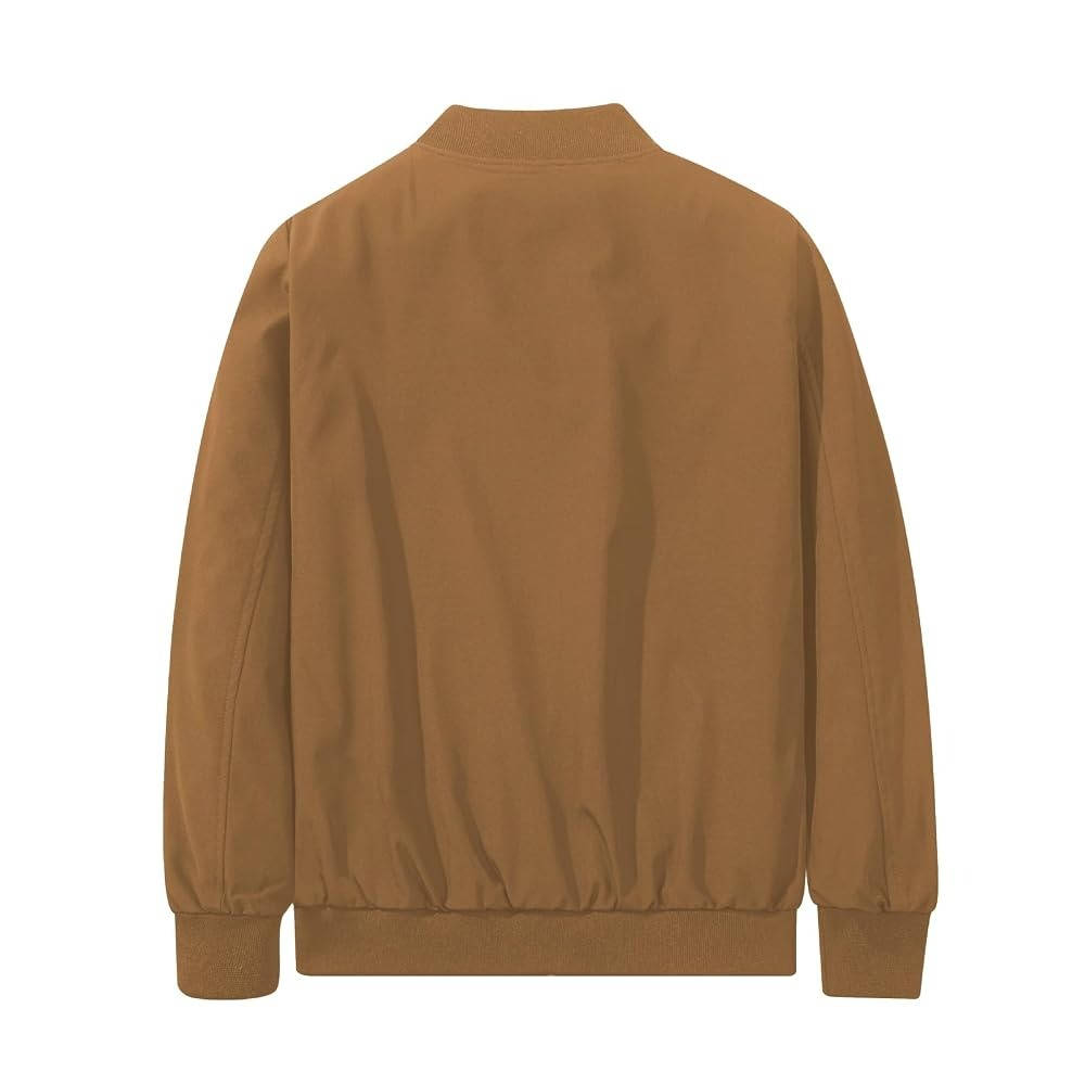 Matte Bomber Jacket with Metal Zipper and Rib Knit Trim for Men