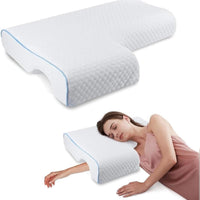 L-Shaped Couple Pillow with Arm Tunnel and Breathable Knit Cover, Removable Washable Case