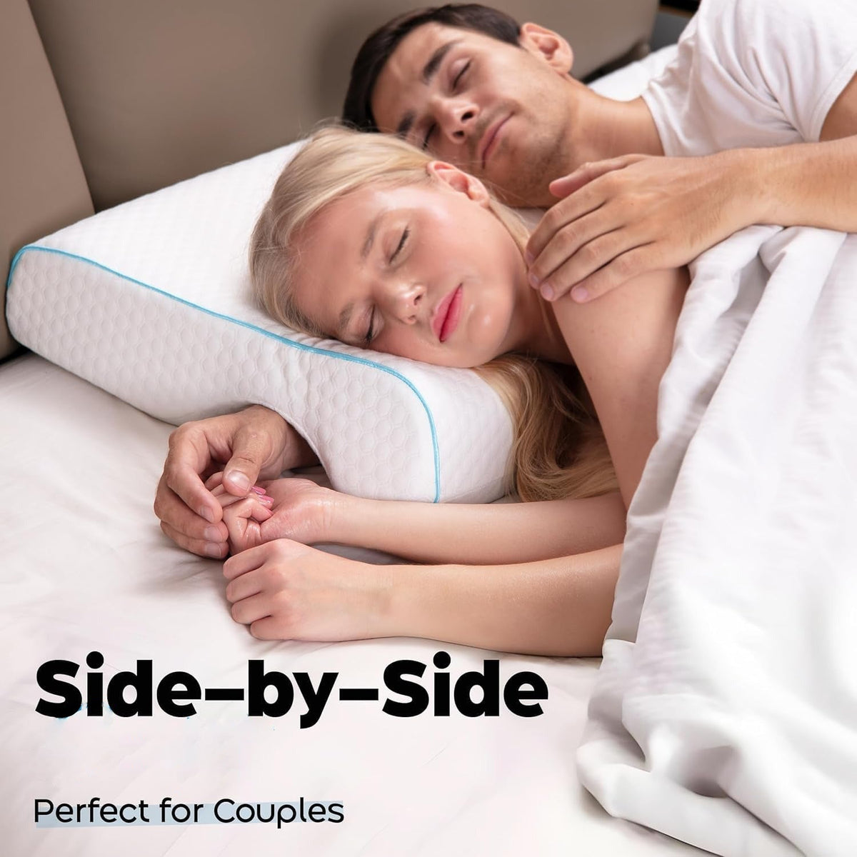 L-Shaped Couple Pillow with Arm Tunnel and Breathable Knit Cover, Removable Washable Case