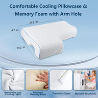 L-Shaped Couple Pillow with Arm Tunnel and Breathable Knit Cover, Removable Washable Case
