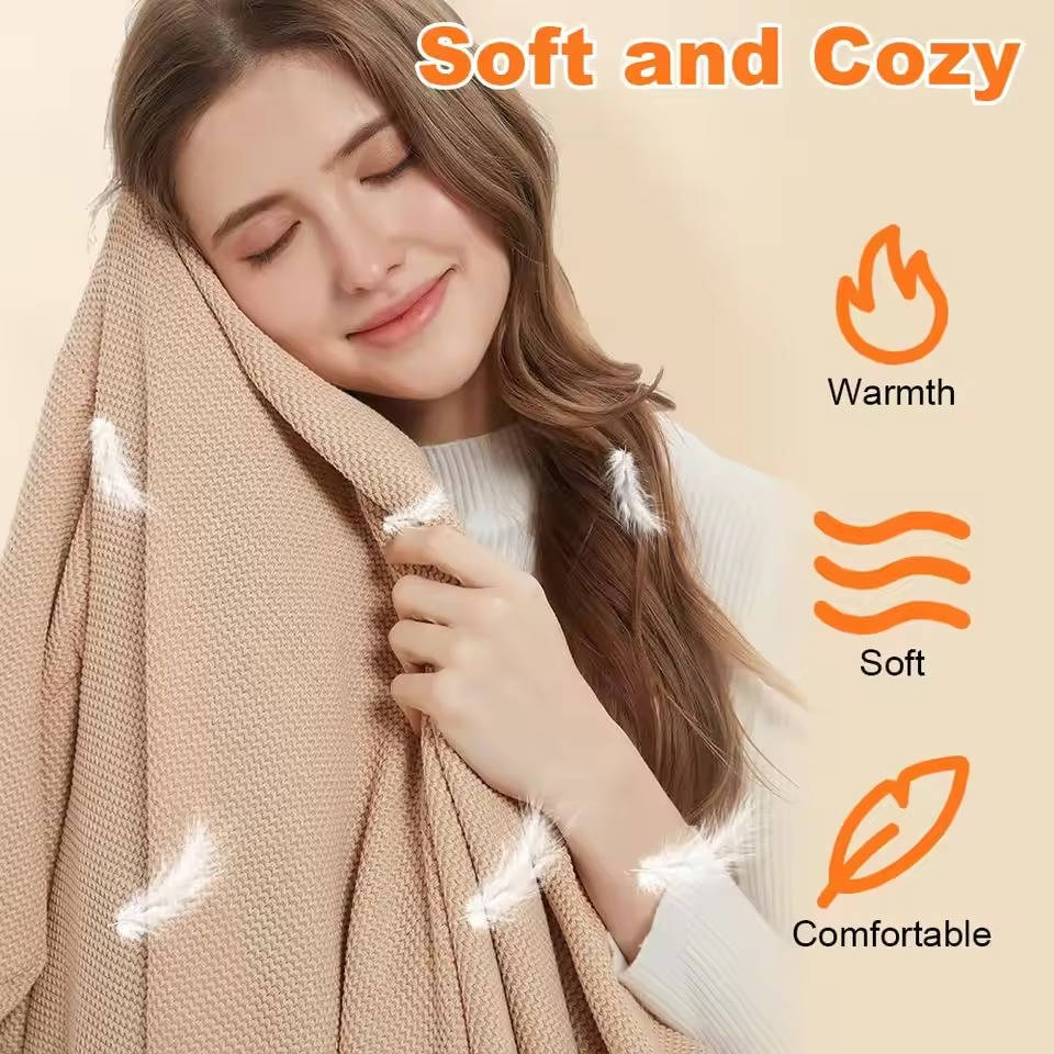 USB Heated Shawl Blanket with Three Heat Levels and Eight Heating Zones