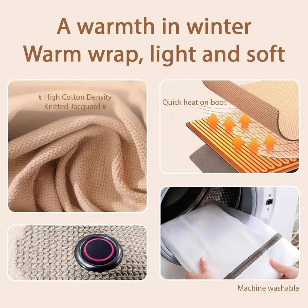USB Heated Shawl Blanket with Three Heat Levels and Eight Heating Zones