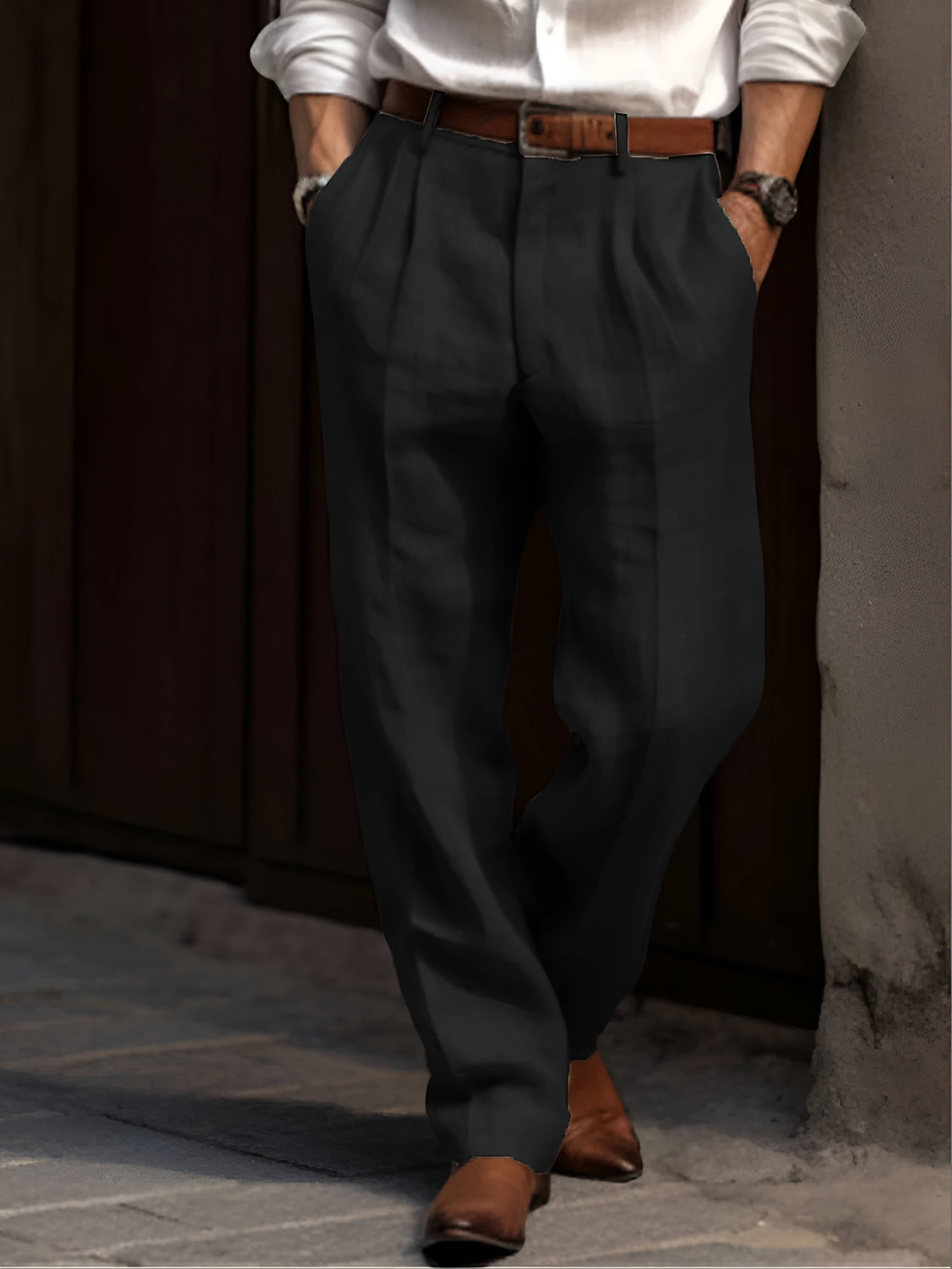 Classic Pleated Linen Pants For Men