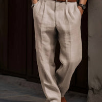 Classic Pleated Linen Pants For Men