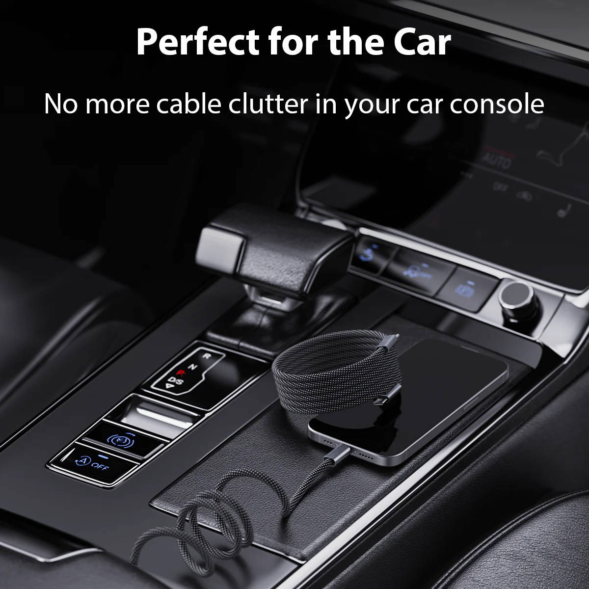 Magnetic Self Coiling Braided Charging Cable with Interchangeable Magnetic Tips in Four Connector Types