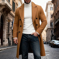 Mens Long Overcoat with Double Breasted Look, Roomy Pockets and Structured Fit in Eight Colors