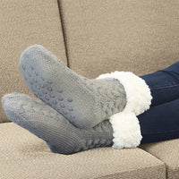 Cable Knit Slipper Socks with Faux Fur Lining and Grip Dots in One Size for Home Wear
