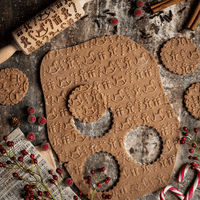 Embossed Wooden Rolling Pin with Christmas Patterns for Cookies Pie Crust and Fondant